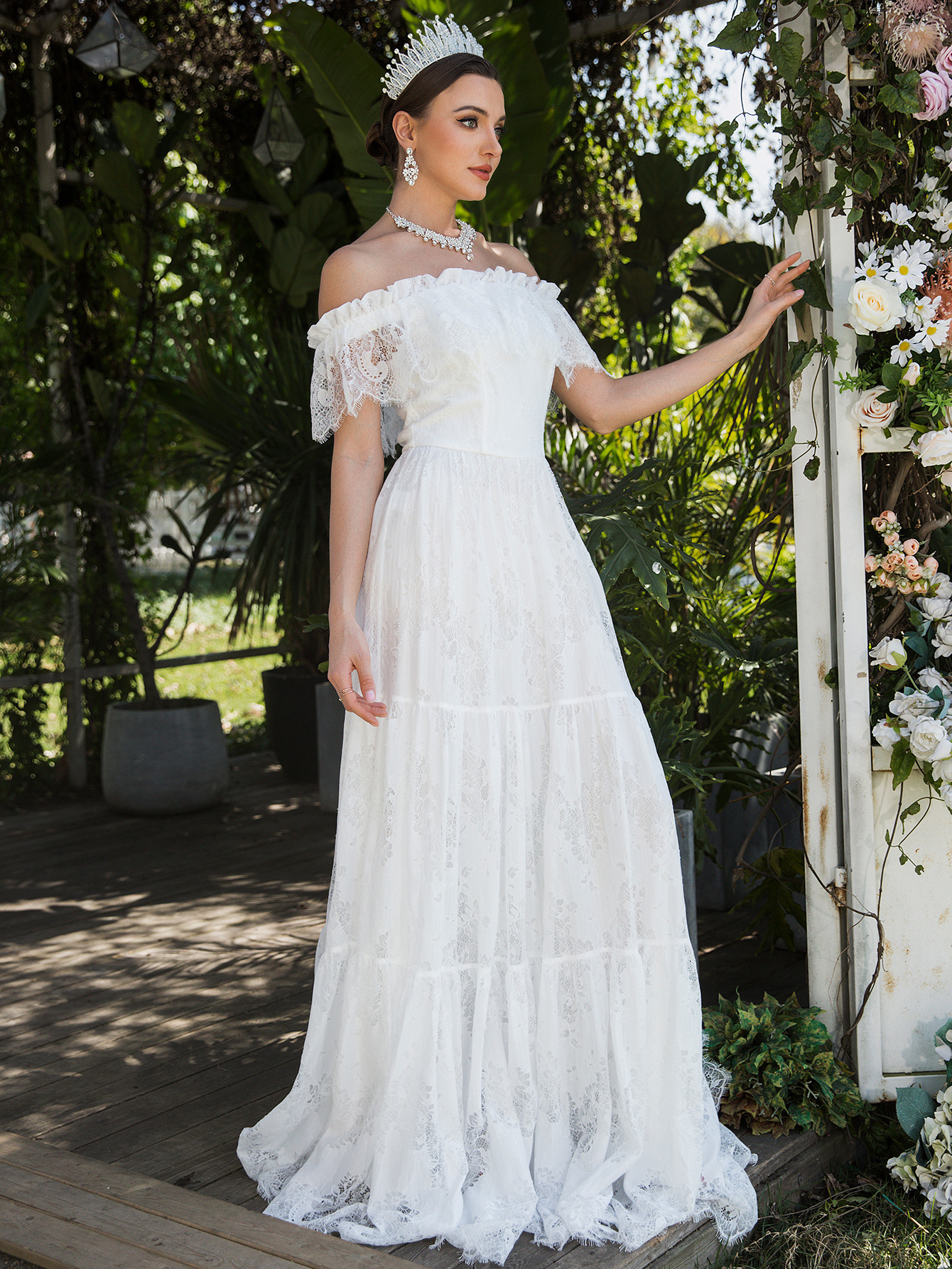 Off-Shoulder Lace Sleeves Wedding Dress