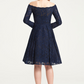 Navy Lace Off-Shoulder Long Sleeves Short Bridesmaid Dress