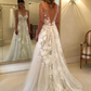 Ivory Appliqued Deep V Neck Sleeveless Wedding Dress