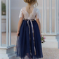 Lace Jewel Neck Short Sleeves Deep Back Kids Party Dress