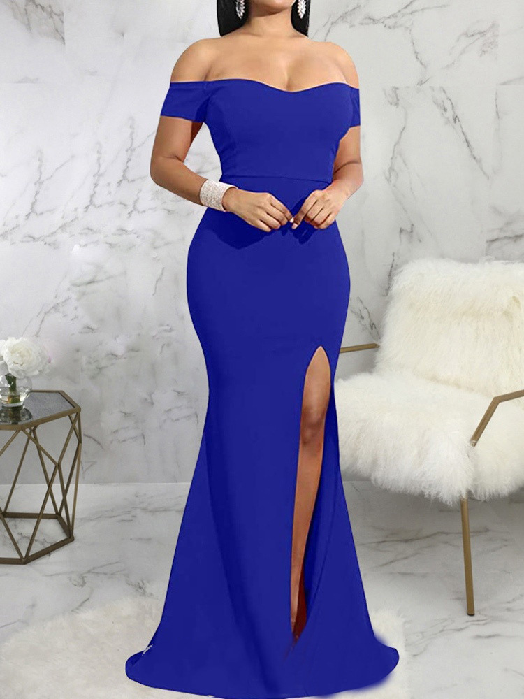 Off-Shoulder Sleeveless Side Split Long Evening Dress