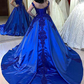 Blue Appliqued Sleeveless Ball Gown Long Prom Dress