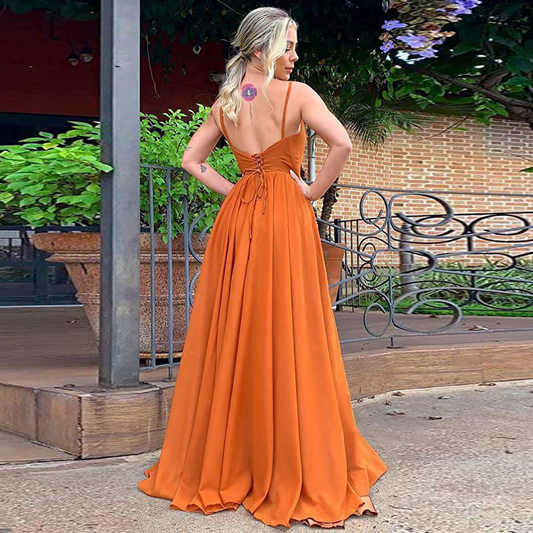 Deep V Neck Sleeveless Long Slit Evening Dress