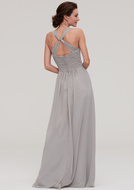 A-Line Silver Sleeveless Floor Sweeping Bridesmaid Dress