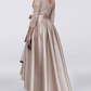 Satin Wheat Lace Sleeves Knotted Front Bridesmaid Dress