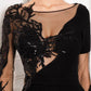 Black Chiffon Bateau Neck Long Sleeve Lace Bodycon Formal Dress