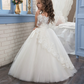 White Floral Lace Long Sleeves Kids Wedding Dress