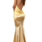 Deep V-Neck Backless Ruched Suspender Evening Dress