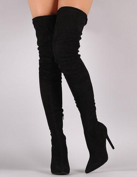 Sleek Pointed Toe Thigh-High Suede Boots