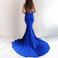 Blue Halter Neck Brush Train Bridesmaid Dress