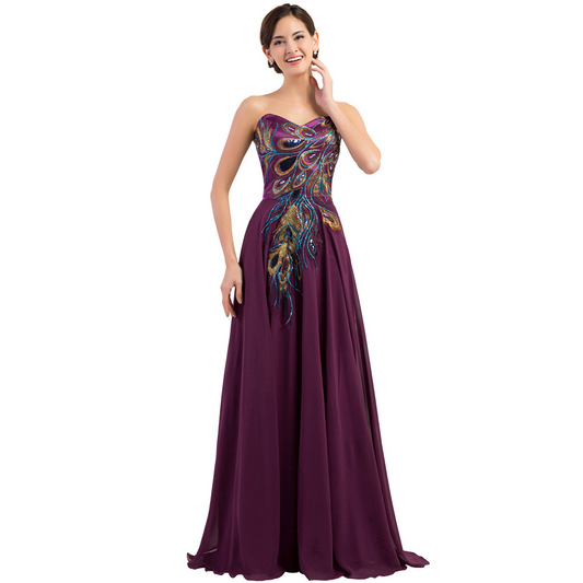 Strapless Embroidered Chiffon Bridesmaid Dress