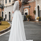 White Lace Deep V Neck Backless Full Sleeves Wedding Dress