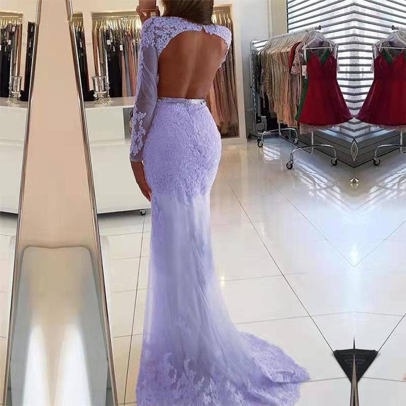 Lace Applique Full Sleeves Mermaid Long Evening Dress