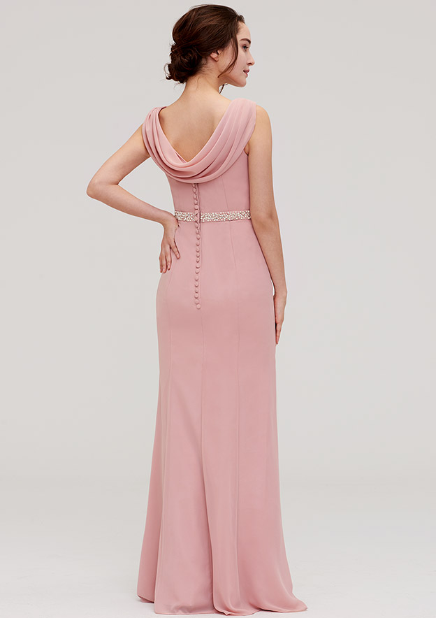 Peach Puff Sleeveless Beaded Maxi Bridesmaid Dress