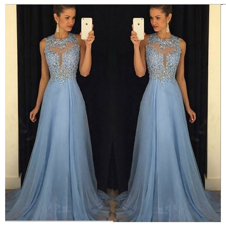 Appliqued Beaded Embroidered Long Evening Dress