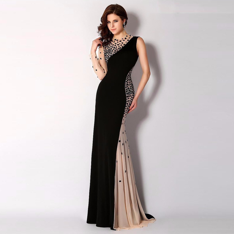 Black Mesh One Sleeve Mermaid Long Evening Dress