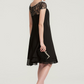 Black Jewel Neckline Short Sleeves Short Ruffle Bridesmaid Dress