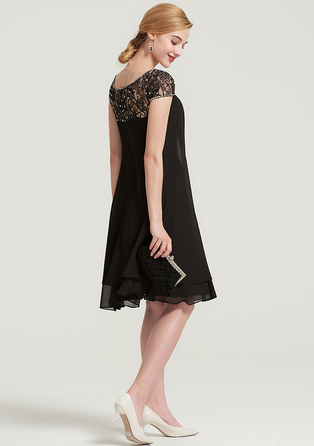 Black Jewel Neckline Short Sleeves Short Ruffle Bridesmaid Dress