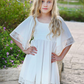 White A-Line Square Neck Half Sleeves Kids Party Dress