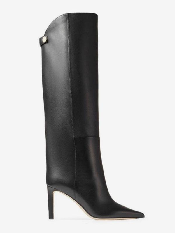 Black Pointed Toe High Heel Knee Boots