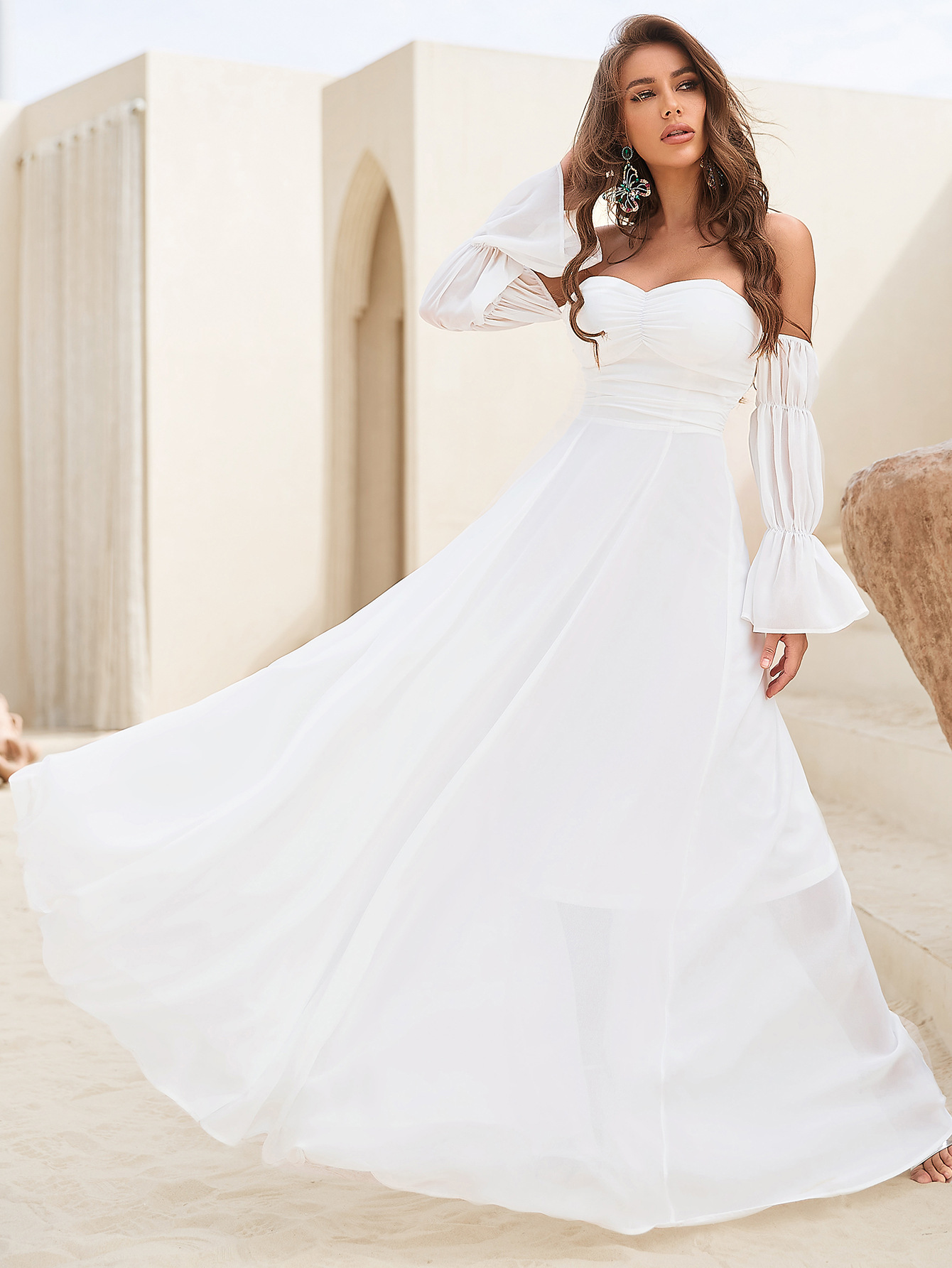 Off-Shoulder Long Sleeves Simple Wedding Dress