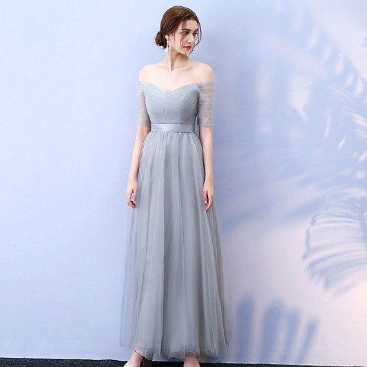 Off-Shoulder Short Sleeves Long Evening Dress