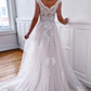 Ivory Lace Applique Off-Shoulder Sleeveless Long Wedding Dress