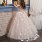 Lace Butterfly Applique Full Sleeves Kids Wedding Dress