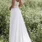 Ivory Lace Appliqued Deep V Neck Short Sleeves Wedding Dress