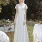 White V-Neck Short Sleeves Wedding Dress