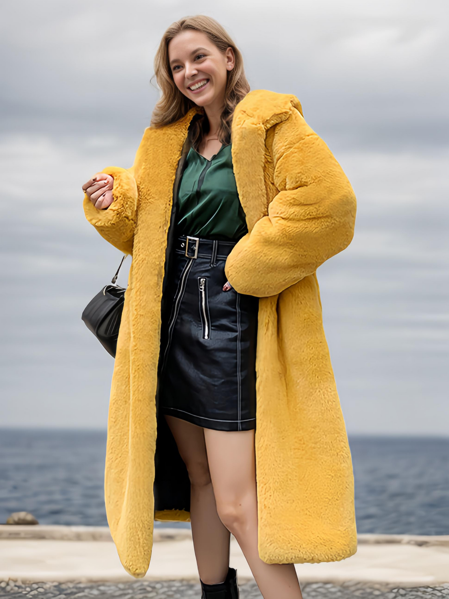 Faux Fur Hooded Long Coat