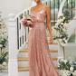 Sequin Spaghetti Strap Sleeveless Maxi Bridesmaid Dress