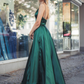 Green Spaghetti Strap Sleeveless V Neck Bridesmaid Dress