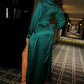 Green V Neck Thigh High Split Evening Dress