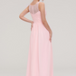 Papaya Whip Jewel Neck Sleeveless Maxi Bridesmaid Dress