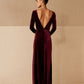 V-Neck Long Sleeve Velour Floor-Length Formal Bridesmaid Dress