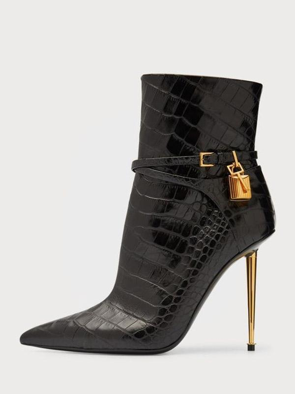 Women's Snake Pattern Pointed Toe Ankle Boots