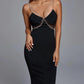 Black Crystal Diamond Chain Mesh Backless Evening Dress