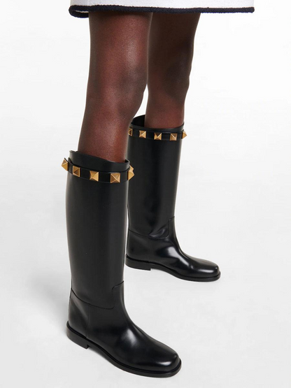 Black Studs Knee High Boots