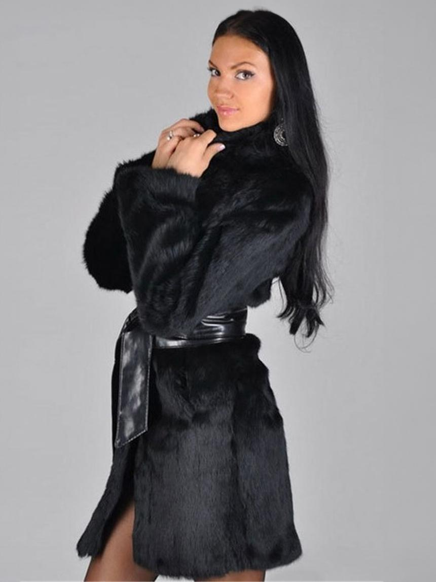 Black Faux Fur Belted Coat