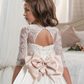 Ivory Lace Cut Out Back Half Sleeves Kids Wedding Dress