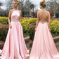 Pink Halter Neck Backless Sleeveless Evening Dress