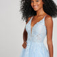 Light Sky Blue Deep V-Neck Sleeveless Applique Bridesmaid Dress