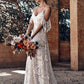 Lace Brush Train Boho Wedding Dress