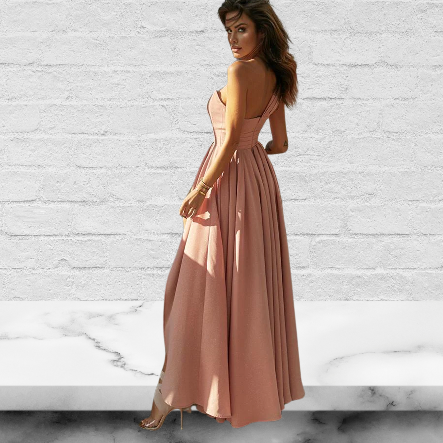 One-Shoulder Sleeveless Pleated Long Prom Dress