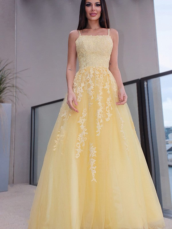 Yellow Embroidered Sleeveless Long Evening Dress