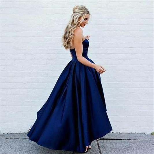 Blue Strapless High-Low Bridesmaid Dress