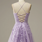 Appliqued Purple Tulle Long Prom Dress