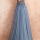 Embroidered V Neck Sleeveless High Slit Prom Dress