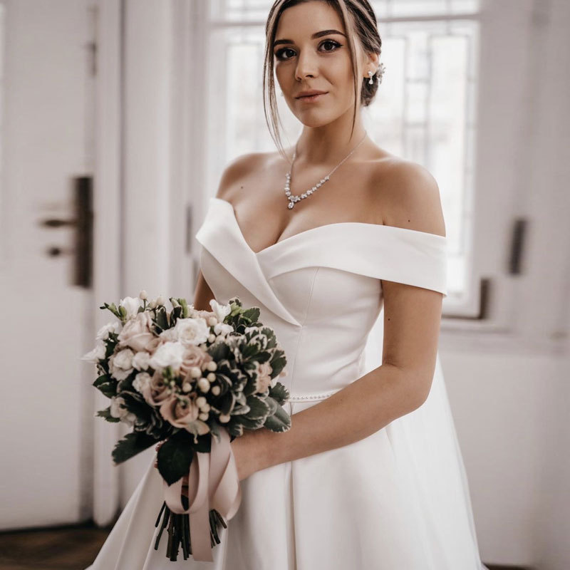 White Simple Off-Shoulder Wedding Dress